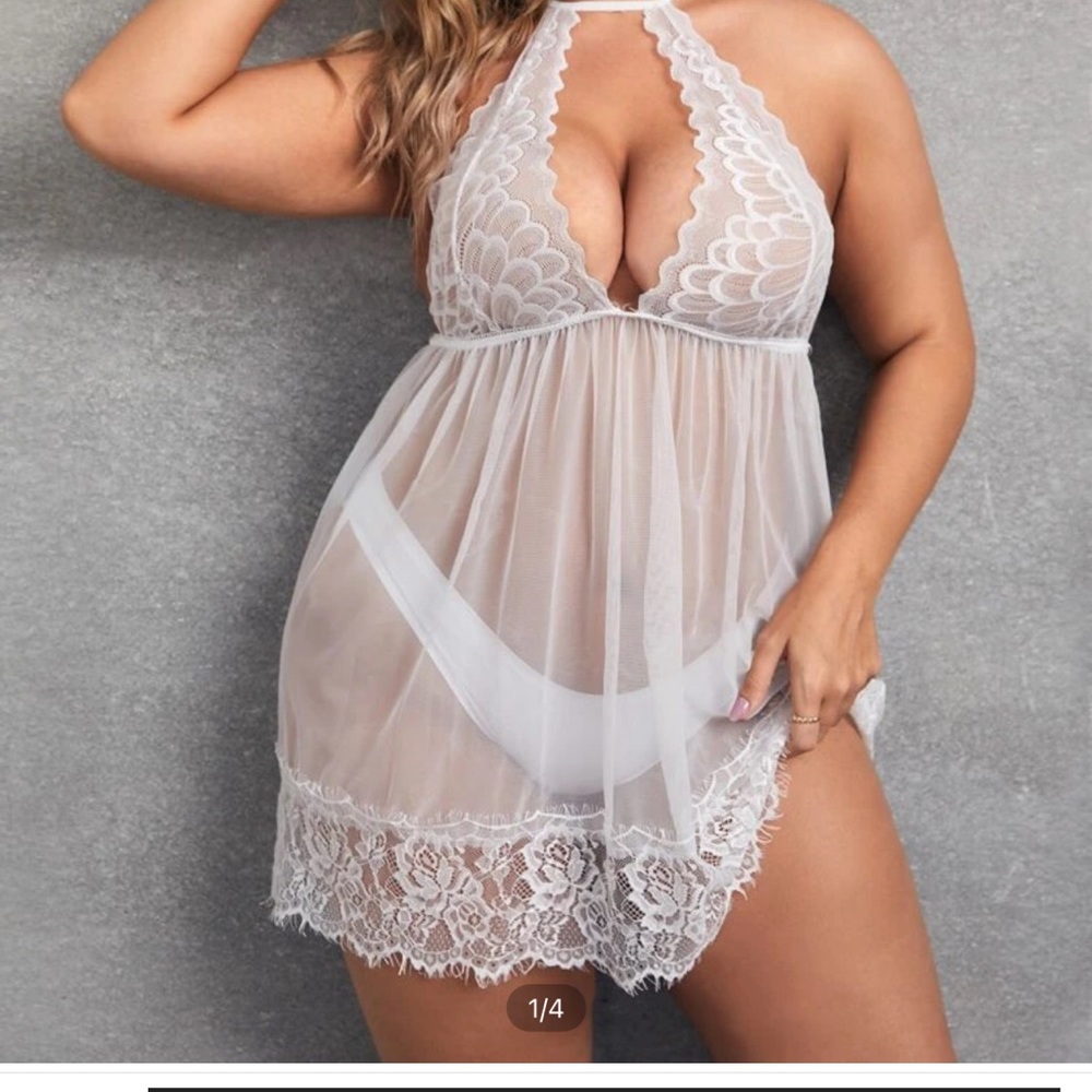 Plus Contrast Lace Mesh Halter Dress